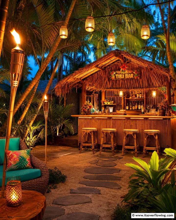 Tiki Torches for Evening Glow - 20 Tiki Bar Ideas for a Tropical Backyard Oasis