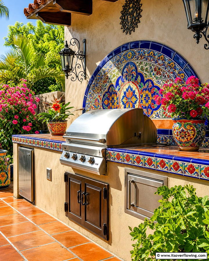 Tile Accents for Vibrancy - 20 Mexican Outdoor Kitchen Ideas for Vibrant Spaces