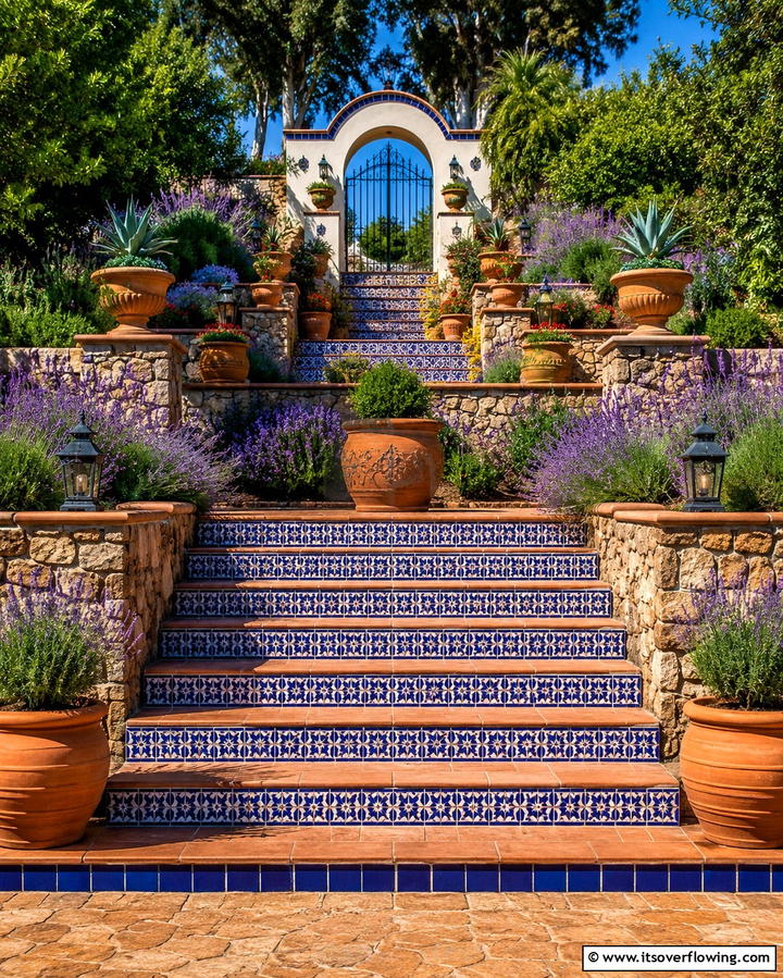Tile Accents on Stairs and Borders - 30 Mediterranean House Exterior Ideas for Coastal Charm