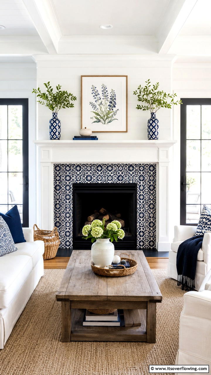 Tile Enhanced Mantel - 30 Farmhouse Fireplace Ideas for Cozy Living Spaces