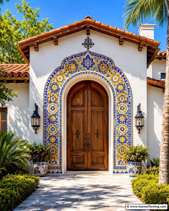 Tile Mosaic Accents - 25 Spanish Style Home Exterior Ideas for Curb Appeal