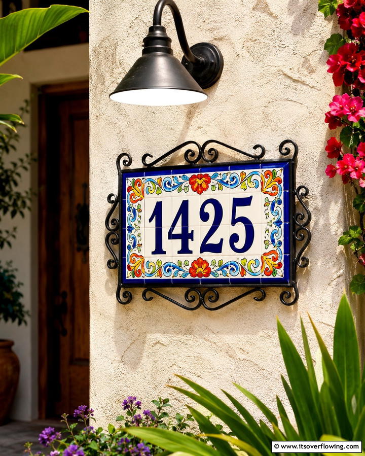 Tiled Address Plaques - 25 Beautiful Front Yard Spanish Style Landscaping Ideas
