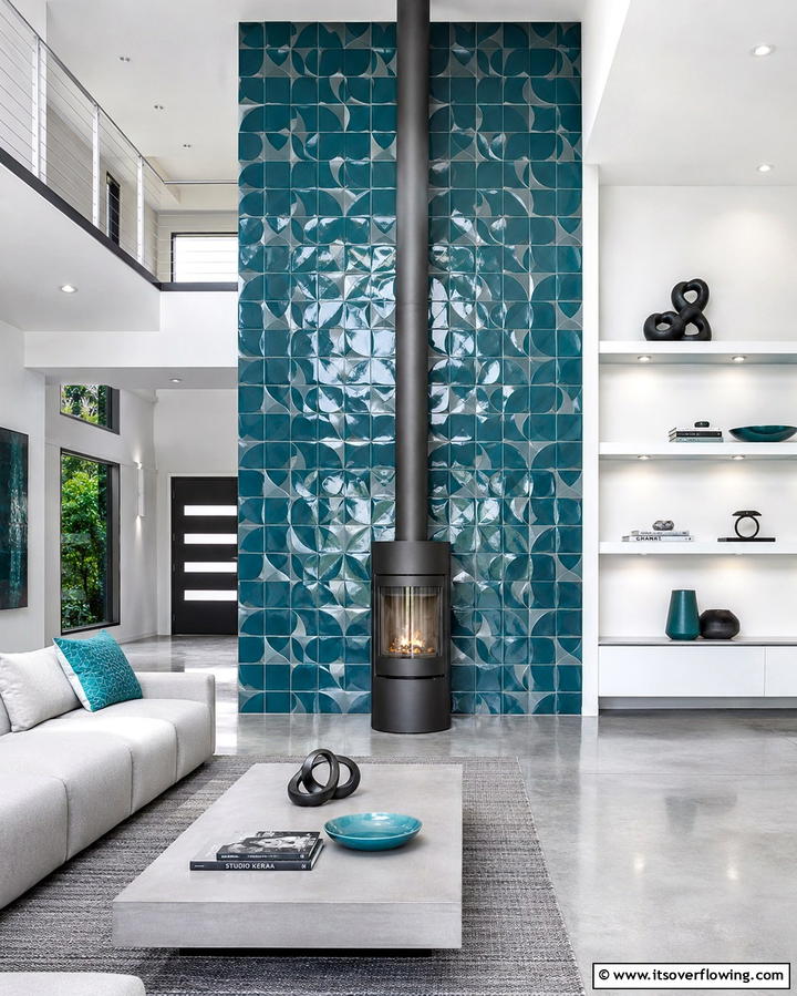 Tiled Surround for a Modern Flair - 30 Cozy Wood Stove Surround Design Inspirations
