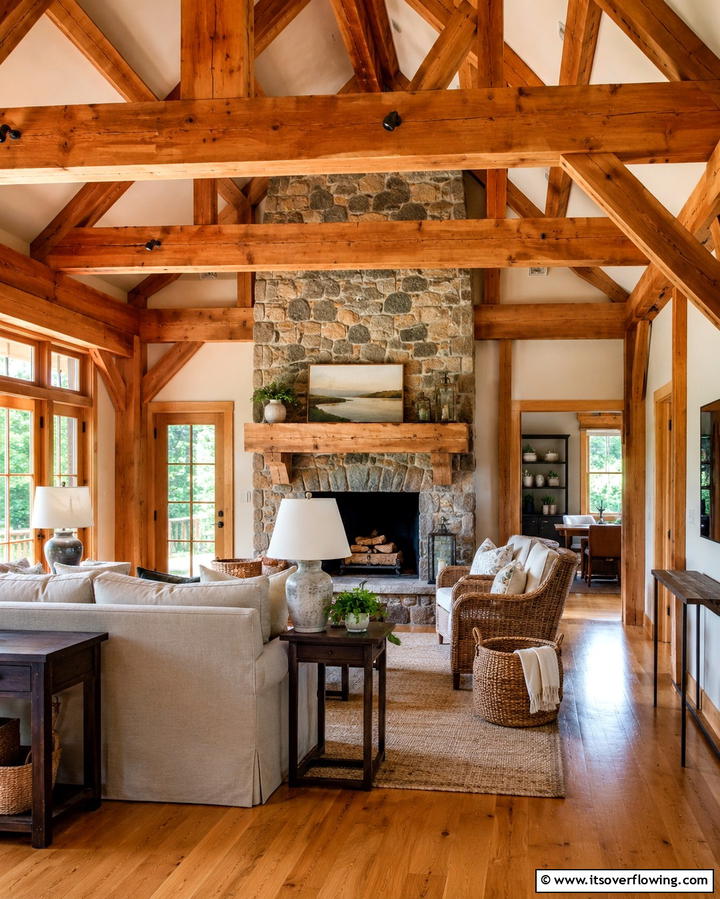Timber Beam Accents - 25 Rustic Fireplaces to Warm Up Your Living Space