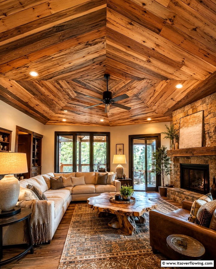 Timber Board Arrangements - 30 Rustic Ceiling Ideas to Add Warmth to Any Room