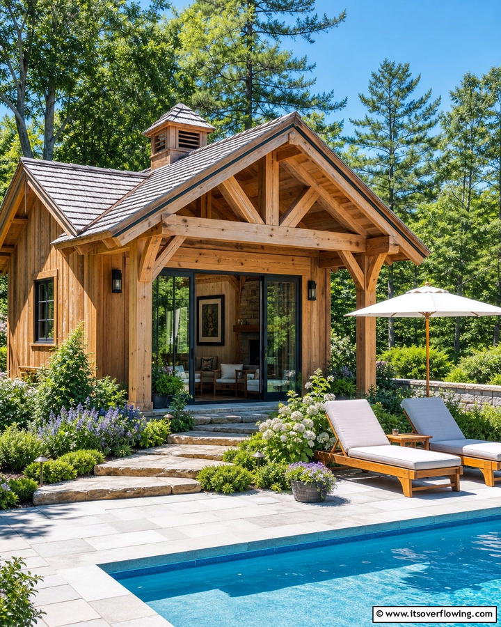 Timber Framed Charm - 20 Rustic Pool House Ideas for a Charming Retreat