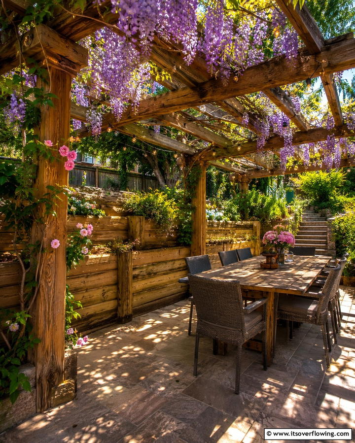 Timber Retaining Walls with Pergolas - 20 Durable Wood Retaining Wall Ideas for Your Yard