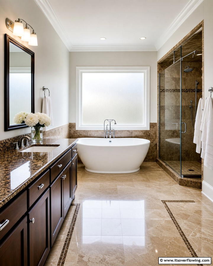 Timeless Appeal with Brown Granite and White Fixtures - 20 Elegant Brown Granite Bathroom Ideas for a Luxurious Look