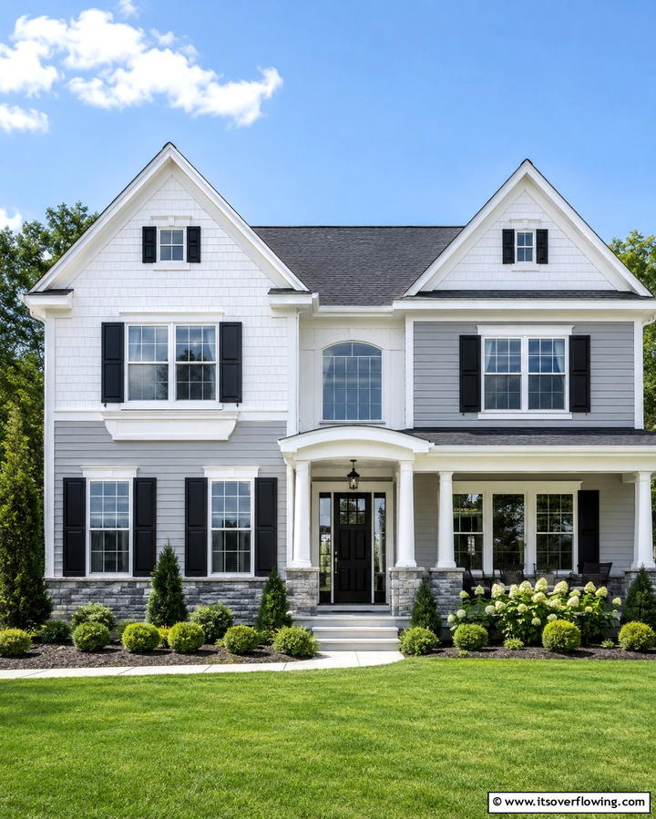 Timeless Appeal with White and Gray - 20 Two-tone Siding Designs for Modern Home Exteriors