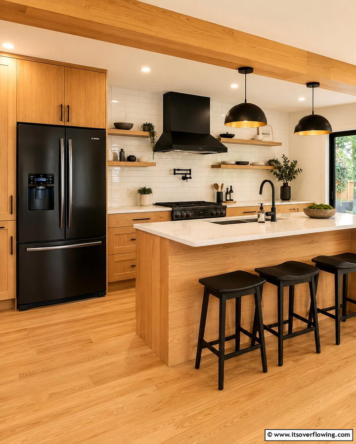Timeless Appeal with Wooden Accents - 25 Kitchen With Black Appliances for a Sleek and Modern Look