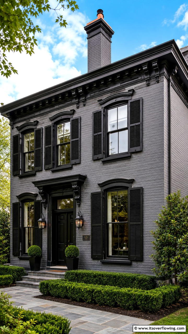 Timeless Architectural Detailing - 30 Grey House With Black Trim Ideas- Bold Exterior Designs
