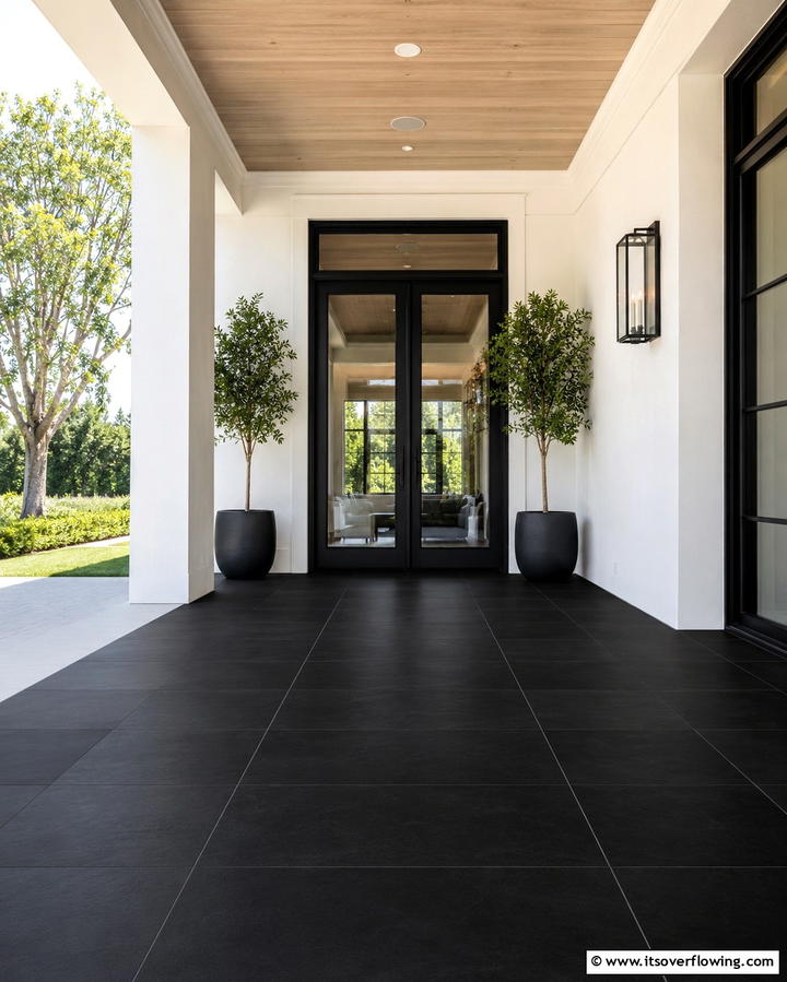 Timeless Black Porch Flooring - 30 Inviting Black Porch Ideas for a Modern Outdoor Oasis