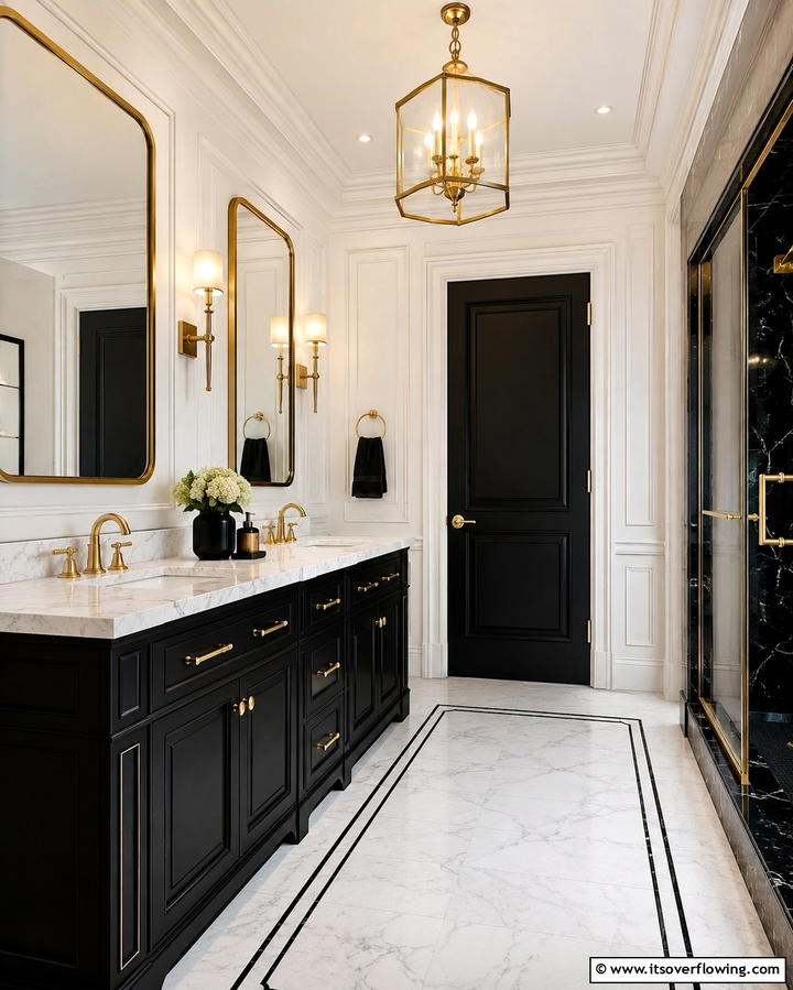 Timeless Black and Gold - 30 Black Cabinet Bathroom Ideas for Dramatic Modern Spaces