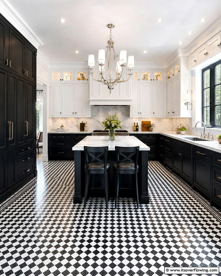 Timeless Black and White Fusion - 30 Kitchens with Checkered Floors- Retro-Inspired Designs