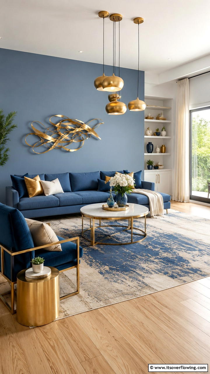 Timeless Blue Vibes with Modern Gold - 30 Stunning Blue and Gold Living Room Ideas for Elegant Spaces