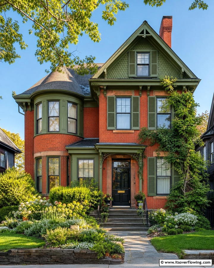 Timeless Brick Red with Subtle Olive Hues - 30 Exterior Brick and Paint Color Combinations