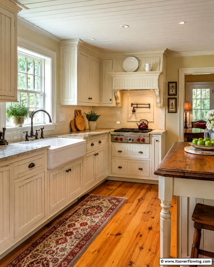 Timeless Charm with Beadboard Cabinets - 25 Off-white Kitchen Cabinets for a Timeless Look