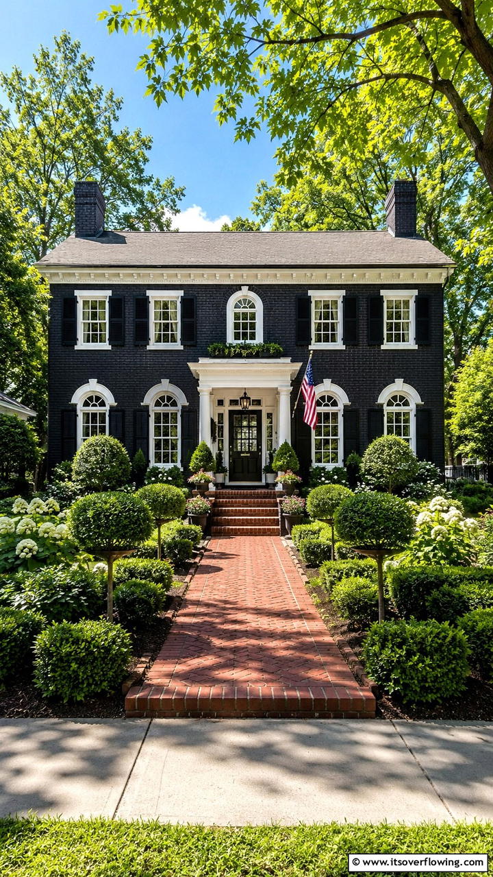 Timeless Colonial Black Brick House - 30 Black Brick House Exteriors for Bold Curb Appeal
