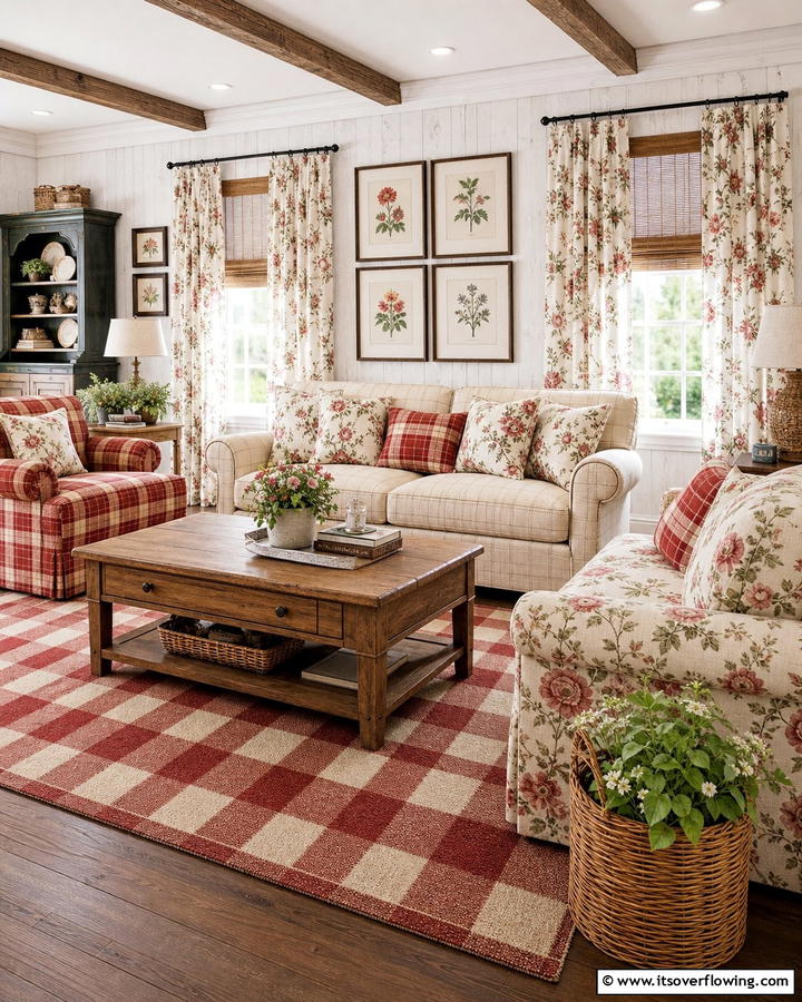 Timeless Country Patterns - 21 Country Living Room Ideas with Rustic Elegance
