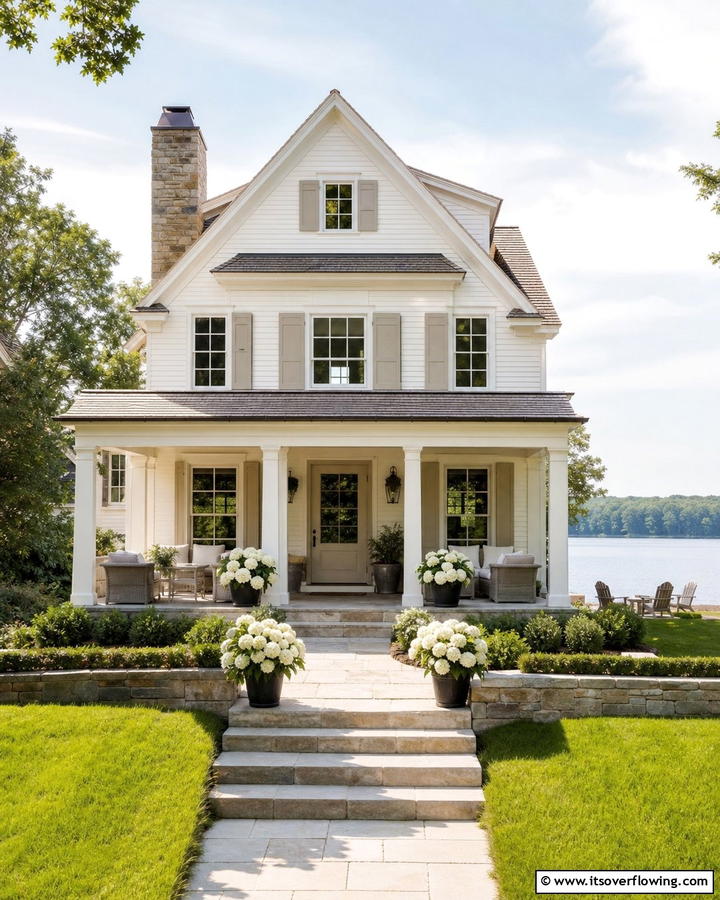 Timeless Creamy White - 30 Lake House Exterior Color Ideas Inspired by Nature