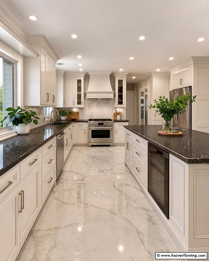 Timeless Elegance with Quartz - 20 Kitchen Ideas with Dark Countertops and Light Cabinets