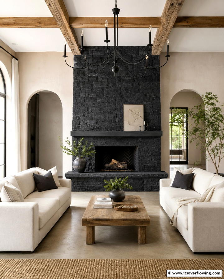 Timeless Elegance with a Matte Black Finish - 25 Elegant Black Stone Fireplace Ideas