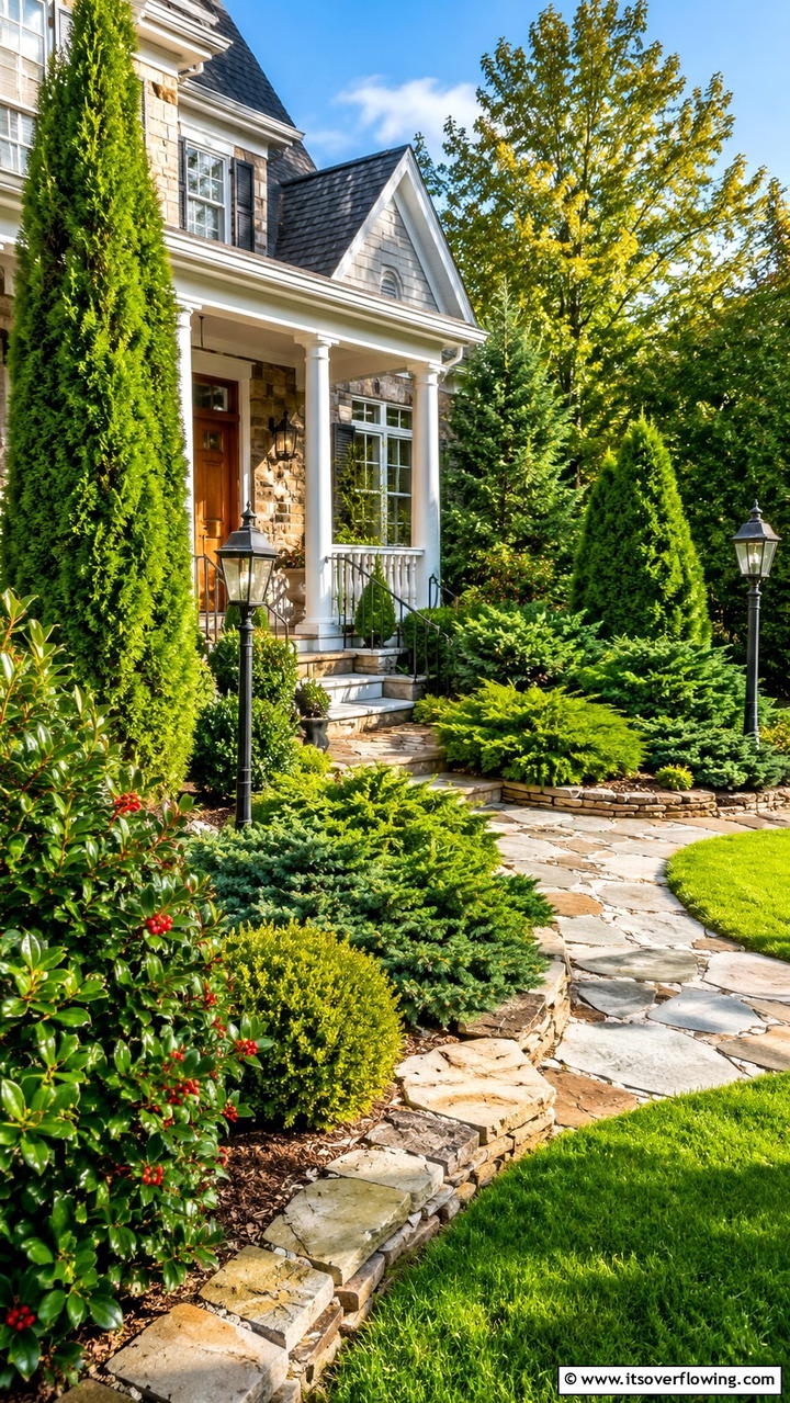 Timeless Evergreen Charm - 30 Front Yard Evergreen Landscaping Ideas for Year-Round Beauty