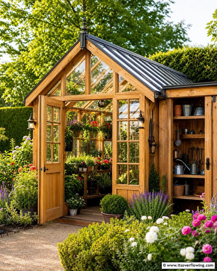 Timeless Garden and Utility Blend - 30 Greenhouse and Shed Combo Ideas- Space-Saving Designs