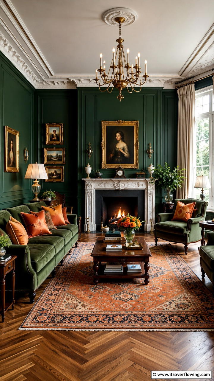 Timeless Green and Orange Classic Elegance - 30 Green and Orange Living Room Ideas for Bold Style