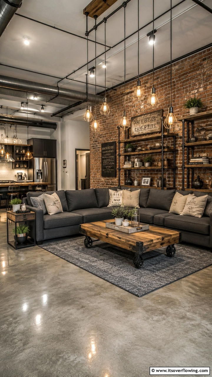 Timeless Industrial Chic - 30 Grey and Beige Living Room Ideas- Warm Minimalist Designs
