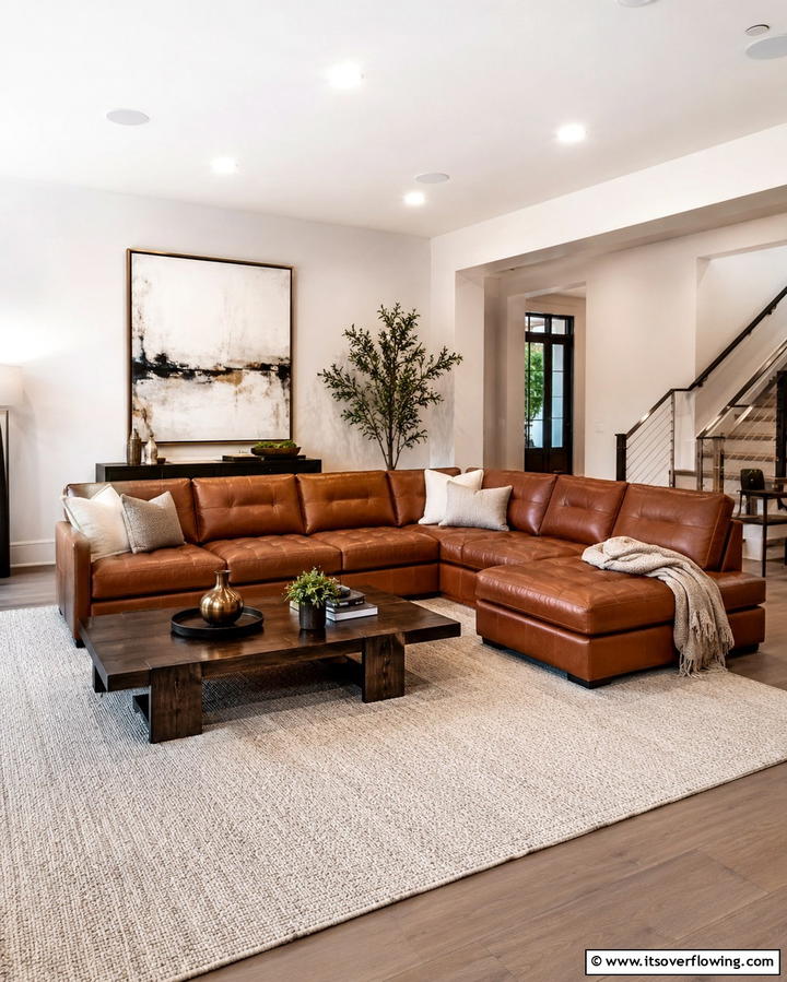 Timeless Leather Sectional Accents - 30 Sectional Living Room Ideas for Flexible Seating