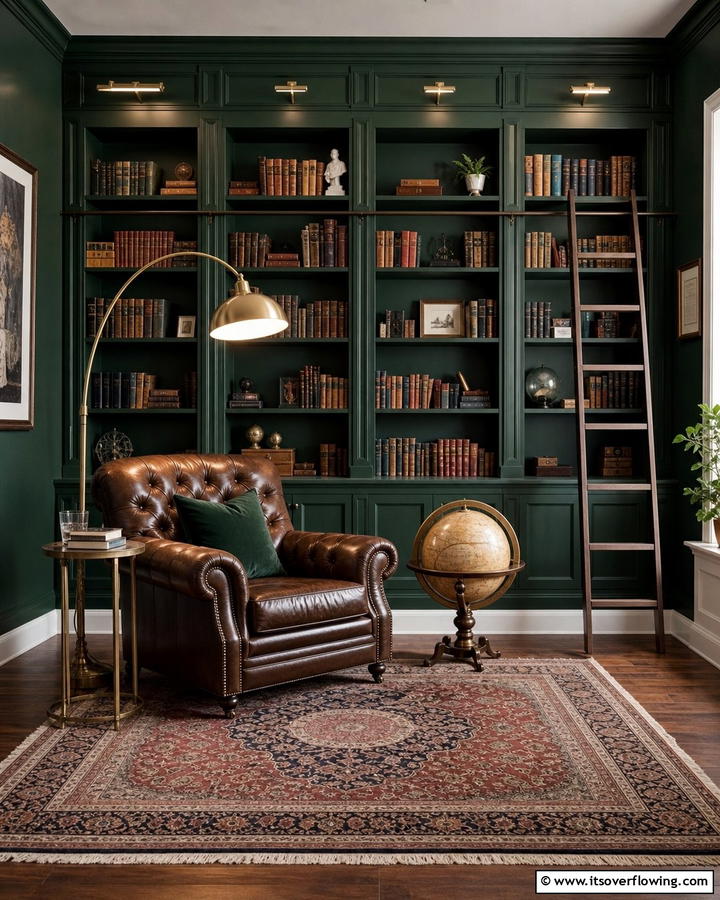 Timeless Library Green - 21 Dark Green Accent Wall Ideas for Dramatic Interiors