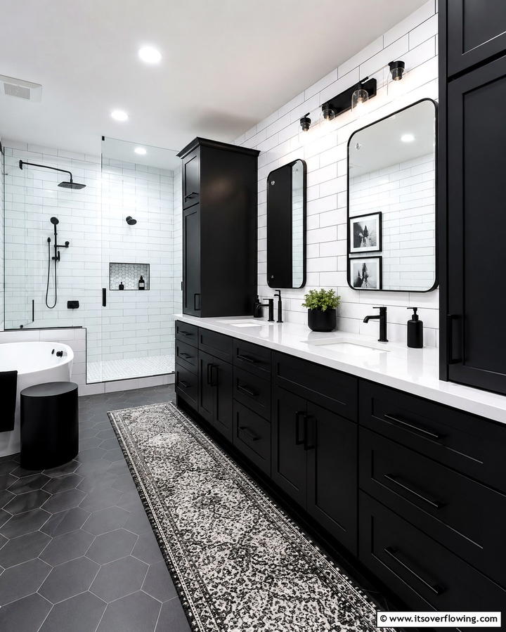 Timeless Monochrome - 30 Black Cabinet Bathroom Ideas for Dramatic Modern Spaces