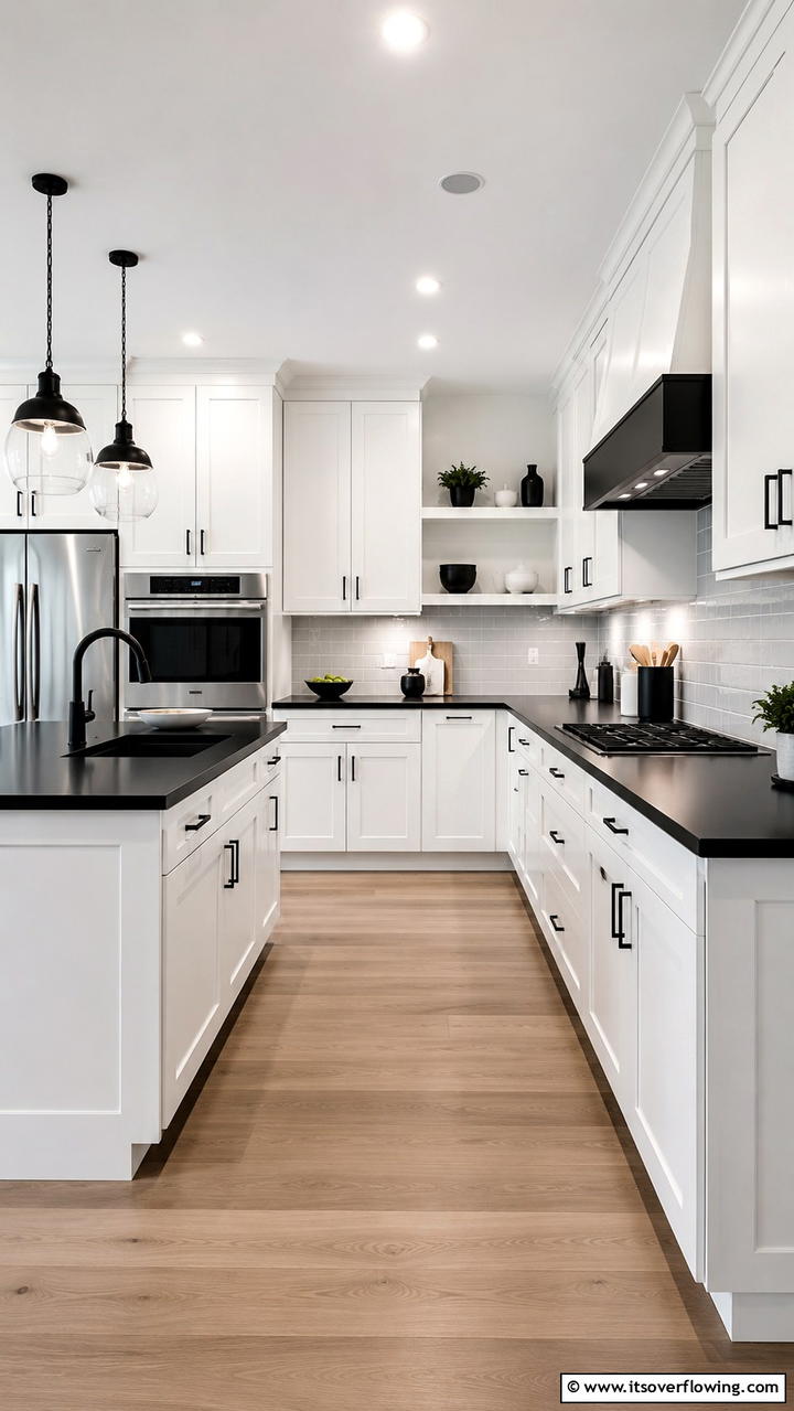 Timeless Monochrome - 21 White Kitchen with Black Countertops Design Ideas