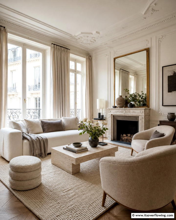 Timeless Neutral Color Palette - 25 Parisian-style Living Room Ideas for Elegant Homes