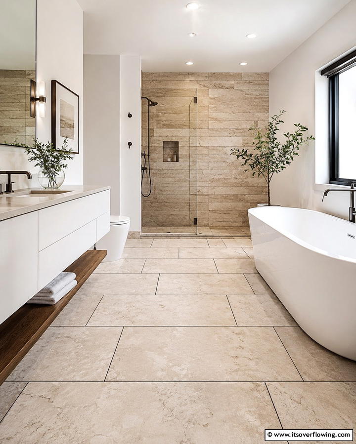 Timeless Neutral Palette - 25 Travertine Tile Bathroom Ideas for Natural Beauty
