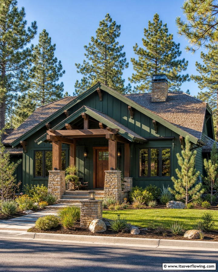 Timeless Pine Elegance - 21 Dark Green Exterior Paint Color Schemes for Modern Homes