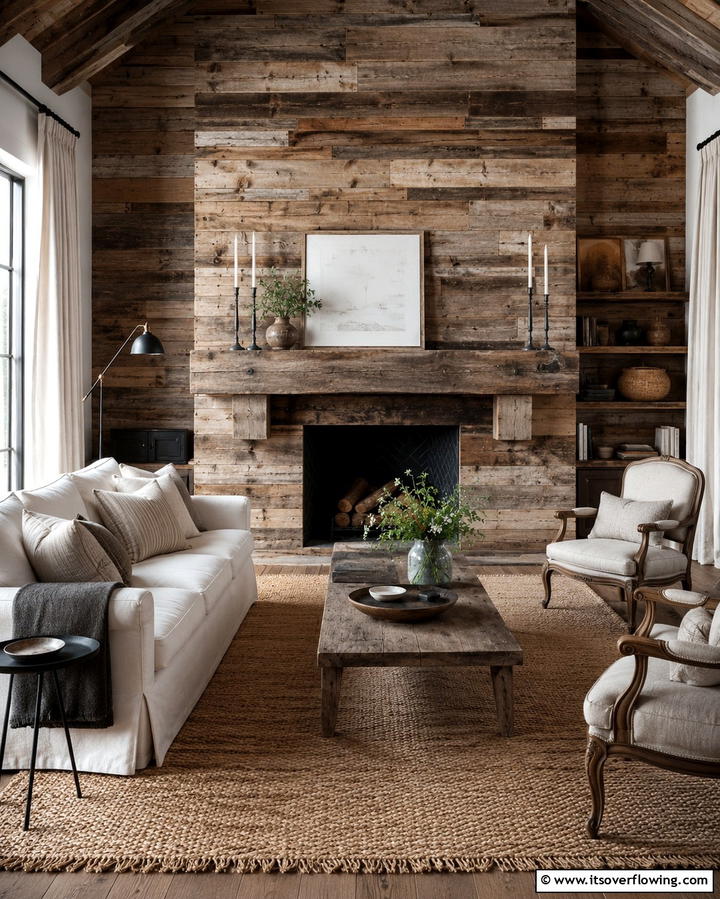 Timeless Reclaimed Wood - 30 French Country Fireplace Ideas- Rustic Charm