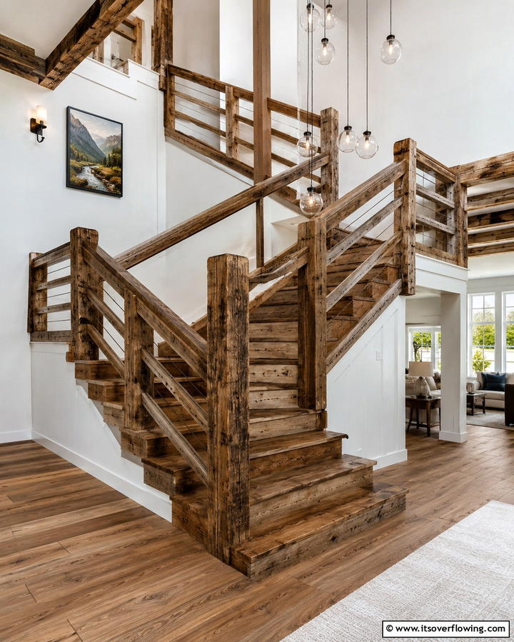 Timeless Rustic Revival - 30 Rustic Farmhouse Stair Railing Ideas & Designs