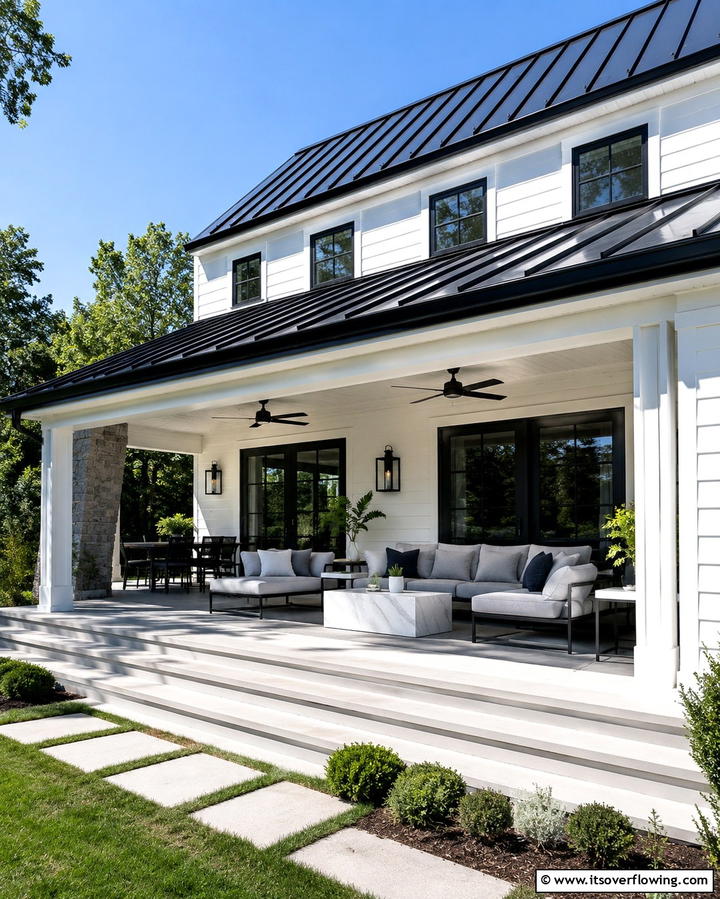 Timeless Sophistication with Black Metal Roof - 25 Metal Roof Porch Design Ideas for a Durable Space