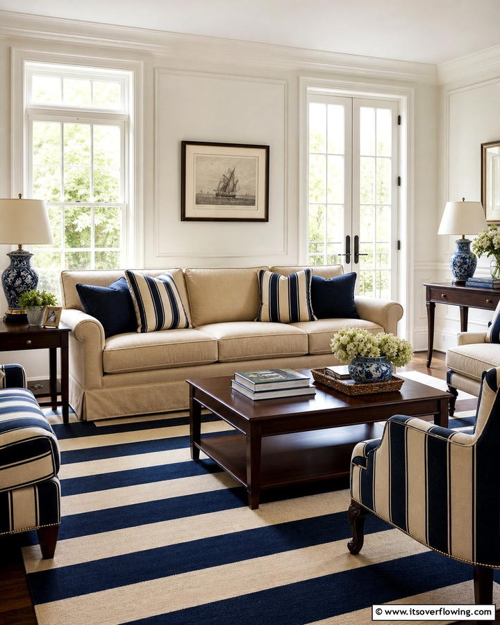 Timeless Striped Accents - 25 Ralph Lauren Living Room Ideas for Classic Elegance