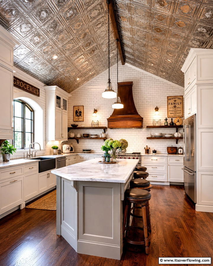 Timeless Tin Tile Cathedral Ceiling - 30 Grand Cathedral Ceiling Ideas to Elevate Your Home’s Architecture