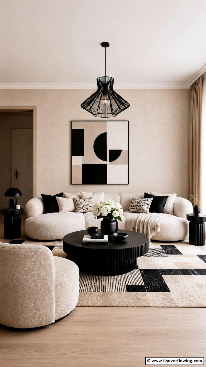 Timeless Urban Fusion - 30 Black & Beige Living Room Ideas for Modern Contrast