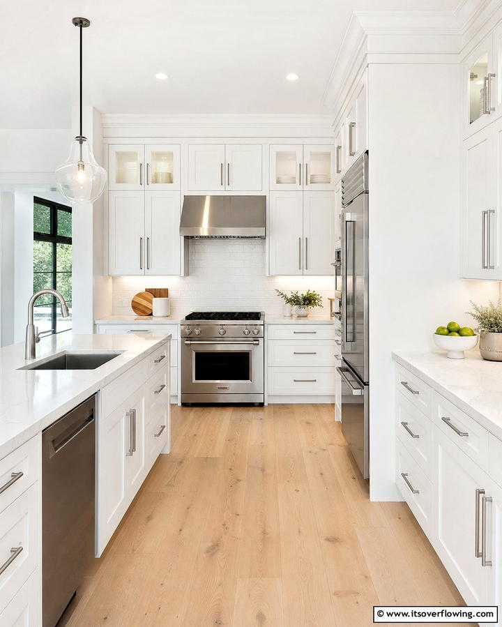 Timeless White Cabinets with Stainless Steel Accents - 25 White Kitchen with Stainless Steel Appliances Ideas