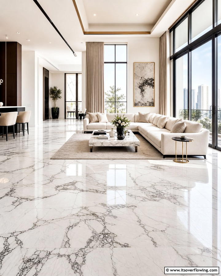 Timeless White Marble FloorsOne - 25 Marble Floor Living Room Ideas for a Luxurious Space