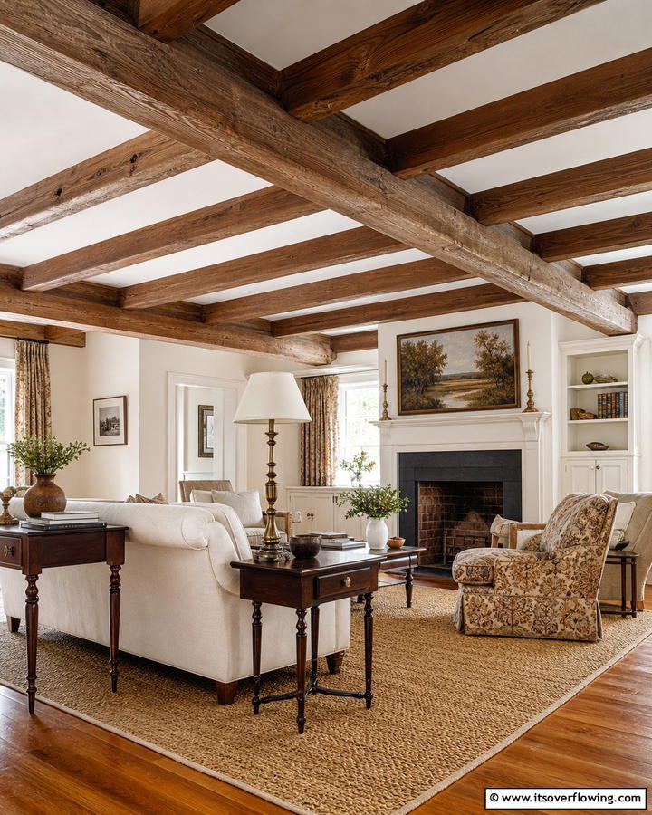 Timeless Wooden Beams - 20 Colonial Living Room Ideas for a Classic and Timeless Look