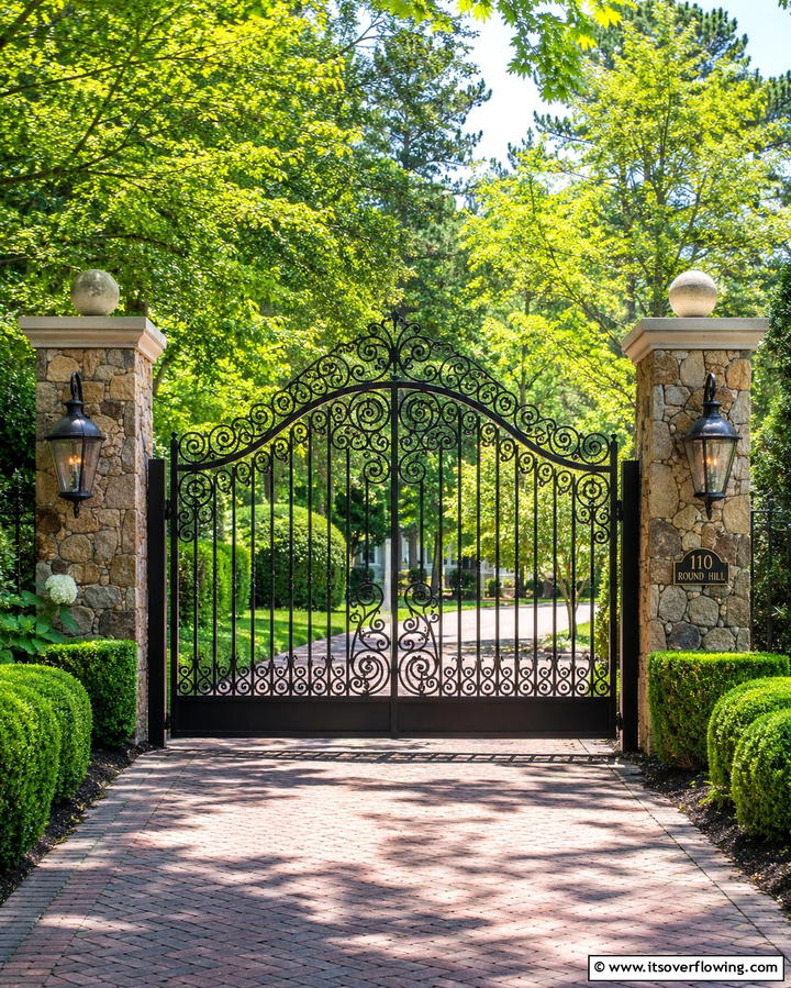 Timeless Wrought Iron Elegance - 30 Stylish Driveway Gate Ideas for Curb Appeal