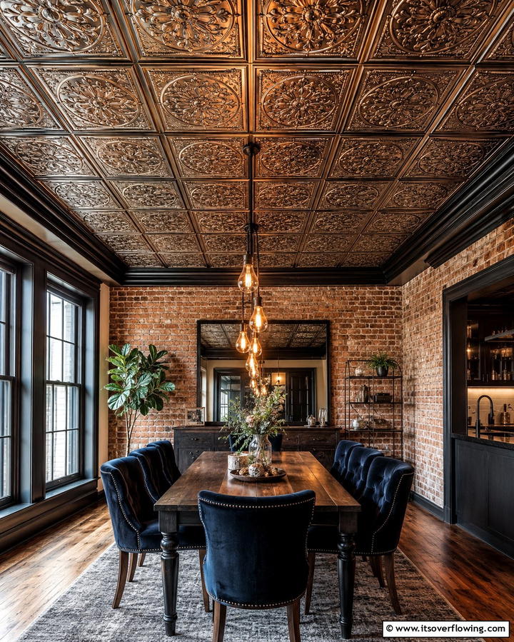 Tin Ceiling Tiles with Patina - 30 Rustic Ceiling Ideas to Add Warmth to Any Room