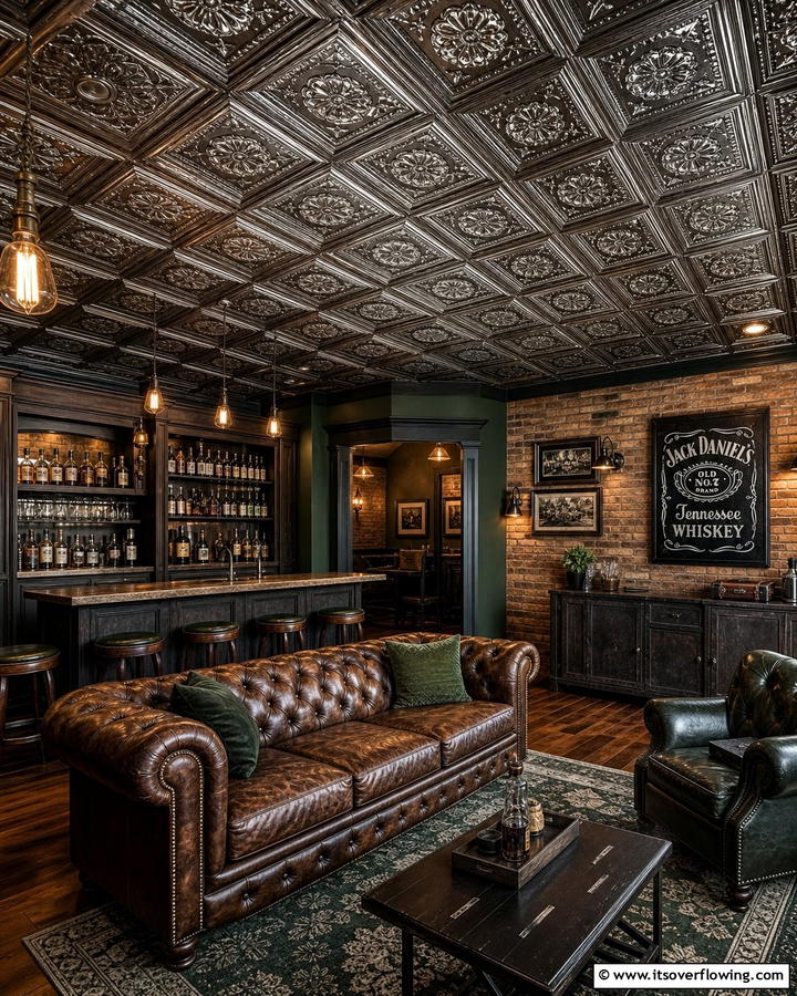 Tin Tiles for Vintage Appeal - 20 Man Cave Ceiling Ideas to Elevate Your Space