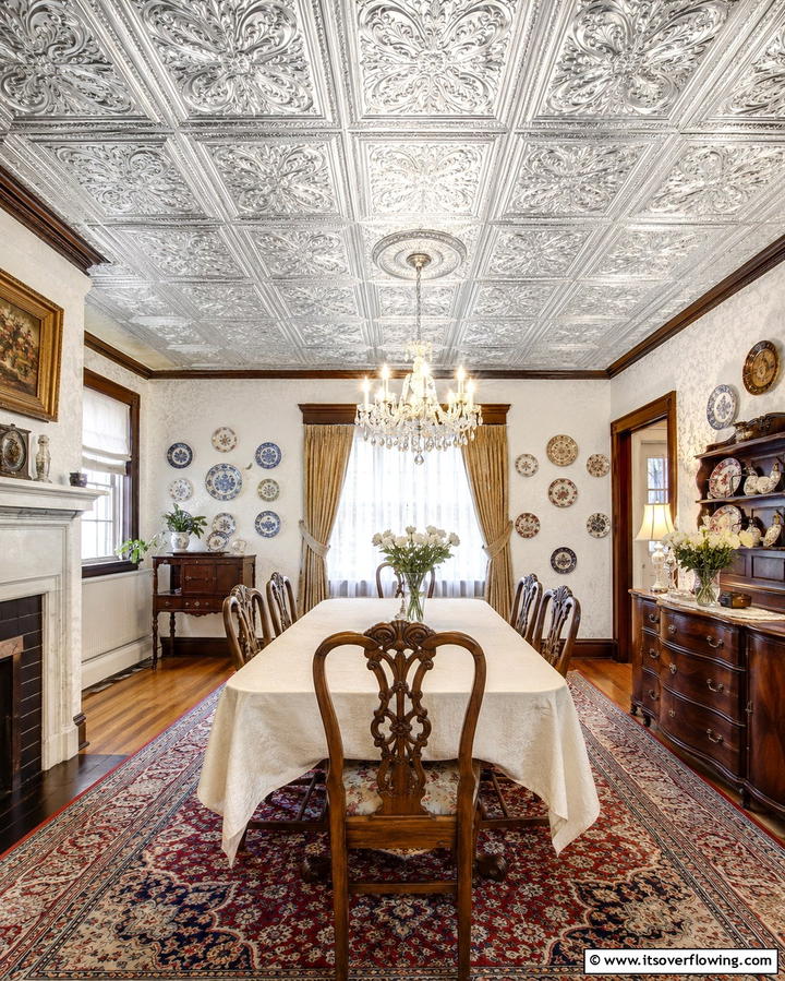 Tin Tiles for Vintage Elegance - 25 Affordable Cheap Ceiling Ideas for Your Home